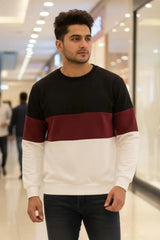 Black Maroon And White Block Sweatshirt