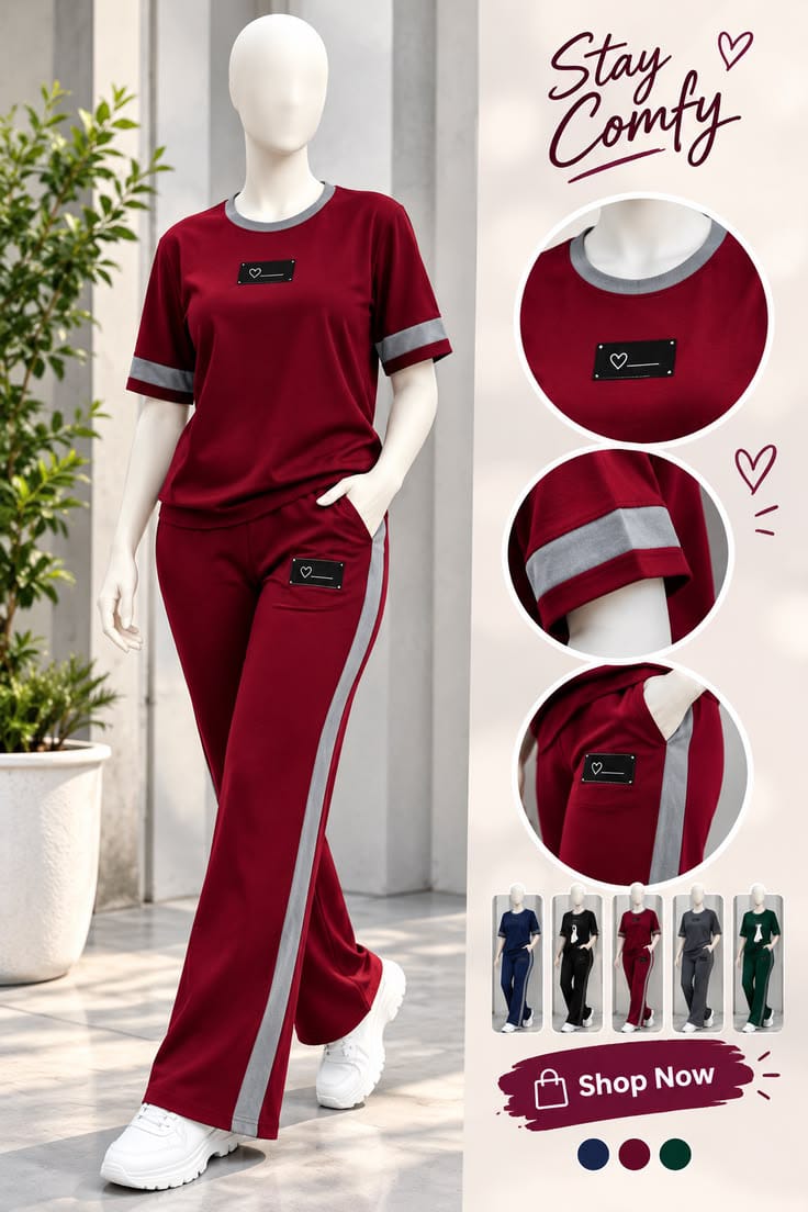 Maroon gray Stylish PJs Set