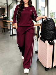 Maroon Beige Style PJs Set