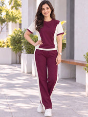 Maroon & Wight Panle PJs Set