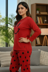 Red Smiley Full Sleeves Night Suit