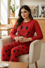 Red Smiley Full Sleeves Night Suit