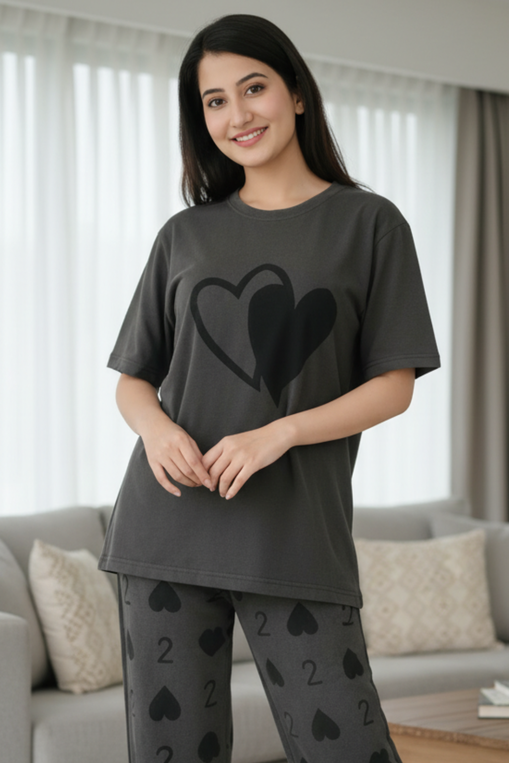 Double Heart printed Night Suit