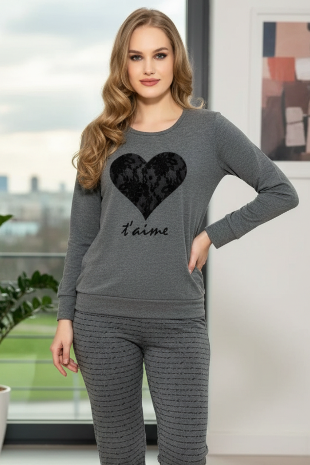 Black Heart Printed Night Suit