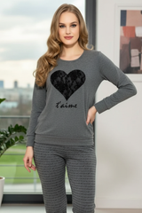 Black Heart Printed Night Suit