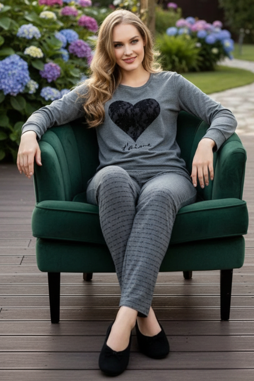 Black Heart Printed Night Suit