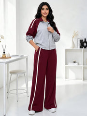 PIA BURGUNDY CONTRAST ZIP UP Co-ord Set